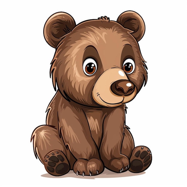 urso de desenho animado sentado no chão com os olhos bem abertos