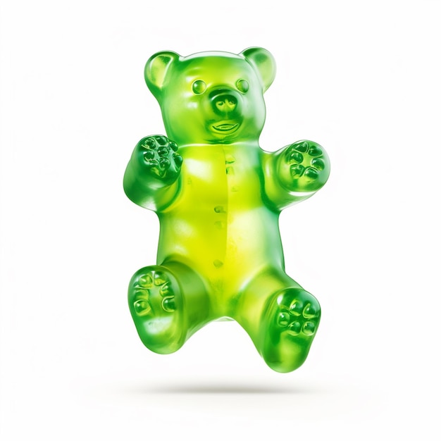 Urso de goma verde isolado em fundo branco