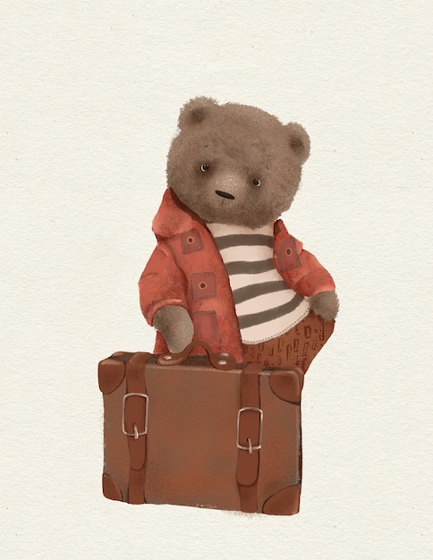 Urso de pelúcia, animal fofo para decoração de quarto infantil, cartão de felicitações, ilustração da floresta