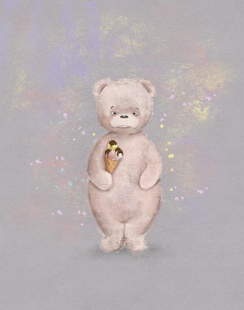 Urso de pelúcia, animal fofo para decoração de quarto infantil, cartão de felicitações, ilustração da floresta