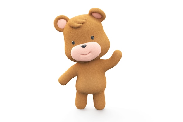 Urso de pelúcia feliz dizendo oi ursinho de pelúcia isolado no fundo branco 3d render