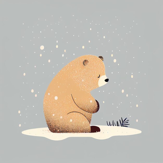 Urso de pelúcia fofo de ilustração sozinho em um dia de neve Criado com tecnologia Generative AI