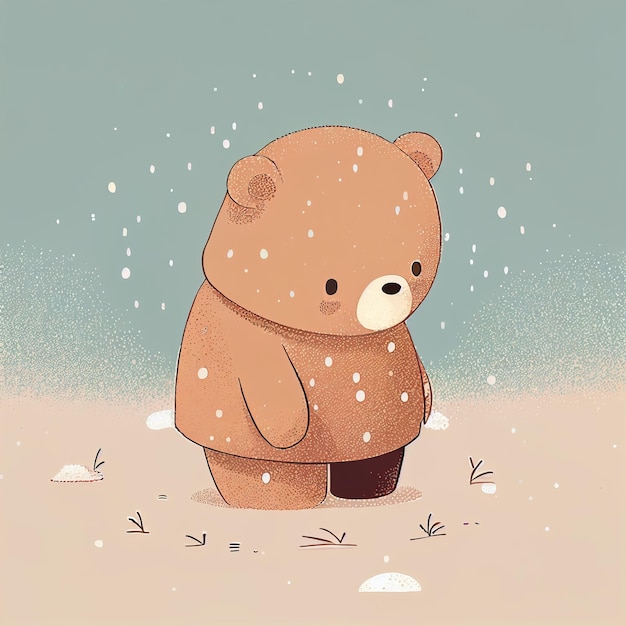 Urso de pelúcia fofo de ilustração sozinho em um dia de neve Criado com tecnologia Generative AI