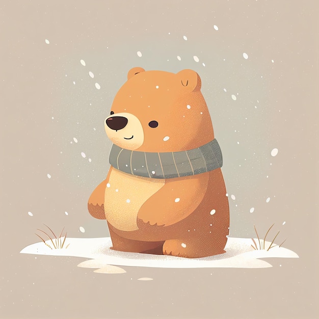 Urso de pelúcia fofo de ilustração sozinho em um dia de neve Criado com tecnologia Generative AI