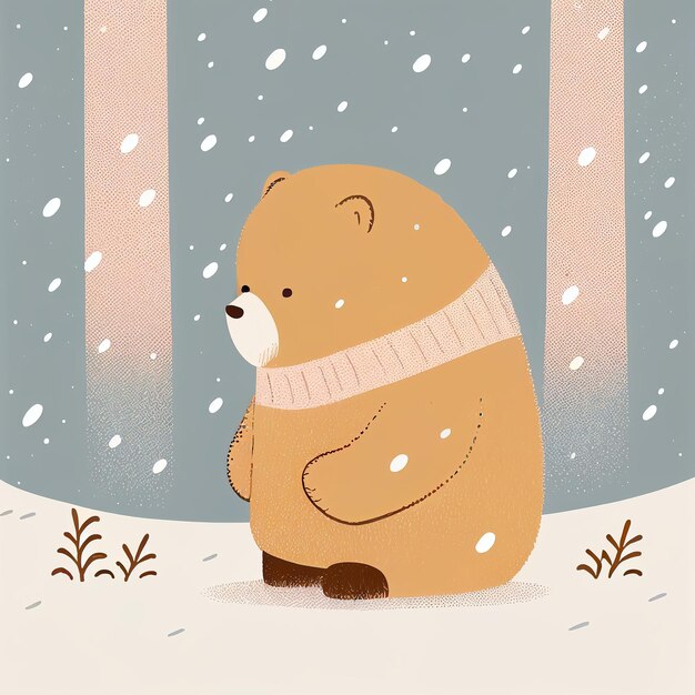 Urso de pelúcia fofo de ilustração sozinho em um dia de neve Criado com tecnologia Generative AI