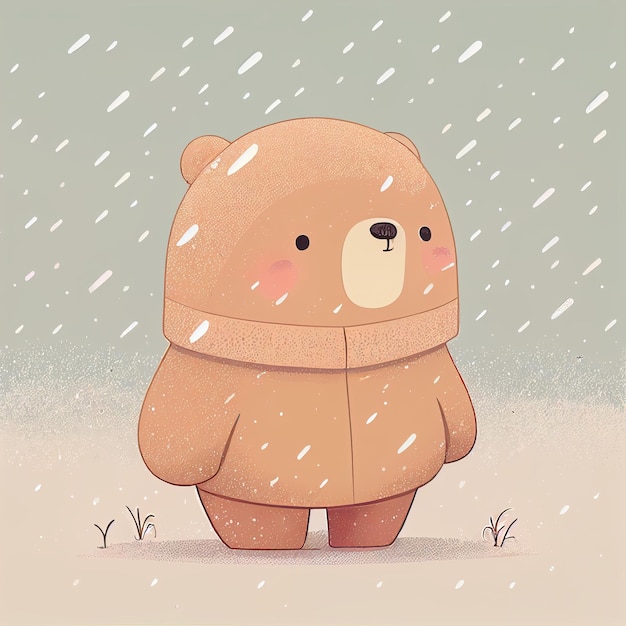 Urso de pelúcia fofo de ilustração sozinho em um dia de neve Criado com tecnologia Generative AI