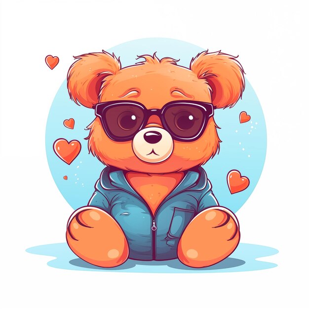 Foto urso de pelúcia ilustração de um bonito urso de peluche de desenho animado segurando ilustração de coração vermelho