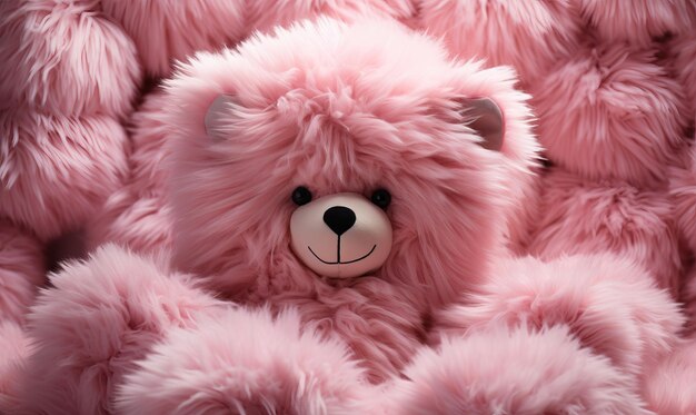 Foto urso de pelúcia rosa em um fundo rosa foco suave seletivo