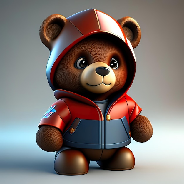 Urso engraçado com roupas em 3d Generative AI