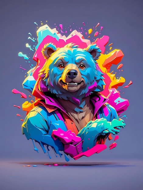 Foto urso engraçado com salpicos de pintura coloridos ilustração em formato vetorial