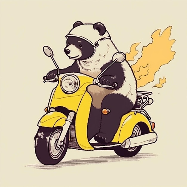 urso fofo andando de motocicleta ilustração de personagem catoon