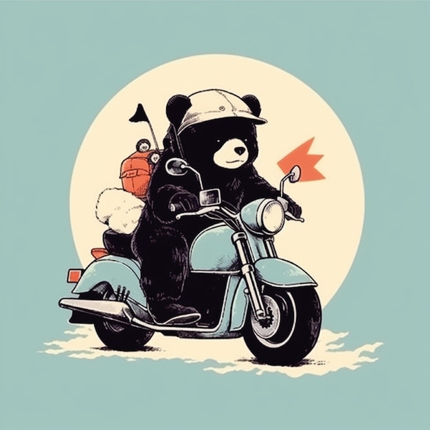 urso fofo andando de motocicleta ilustração de personagem catoon