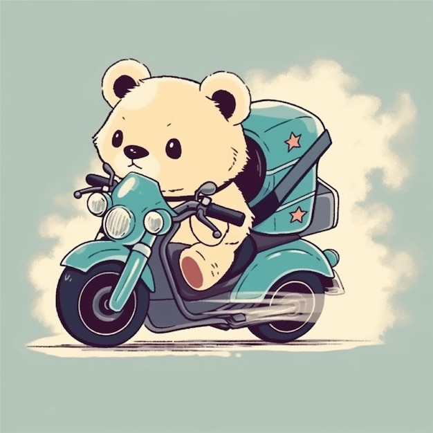 urso fofo andando de motocicleta ilustração de personagem catoon