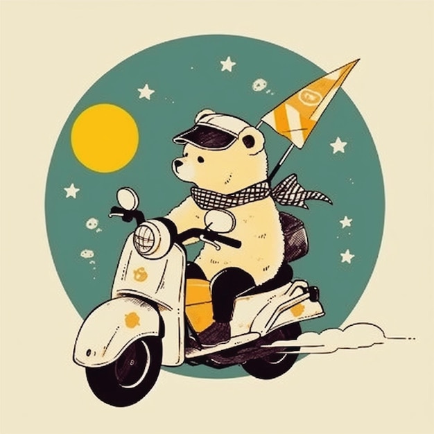 urso fofo andando de motocicleta ilustração de personagem catoon