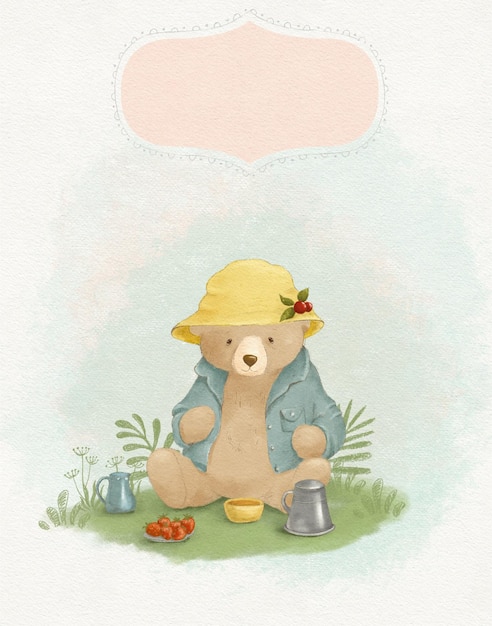 Foto urso fofo desenhando ilustração animal para crianças cartão de feriado do dia dos pais