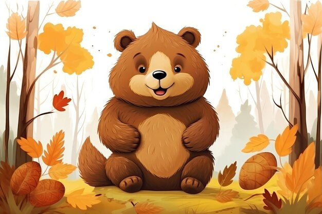 Urso na natureza Ilustração de animais de desenho animado Generative ai