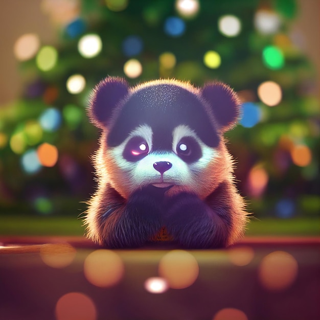 Urso panda bebê fofo com olhos grandes renderização 3D ilustração dos desenhos animados