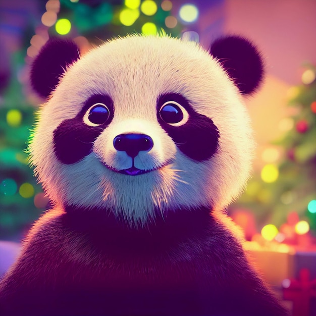 Urso panda bebê fofo com olhos grandes renderização 3D ilustração dos desenhos animados