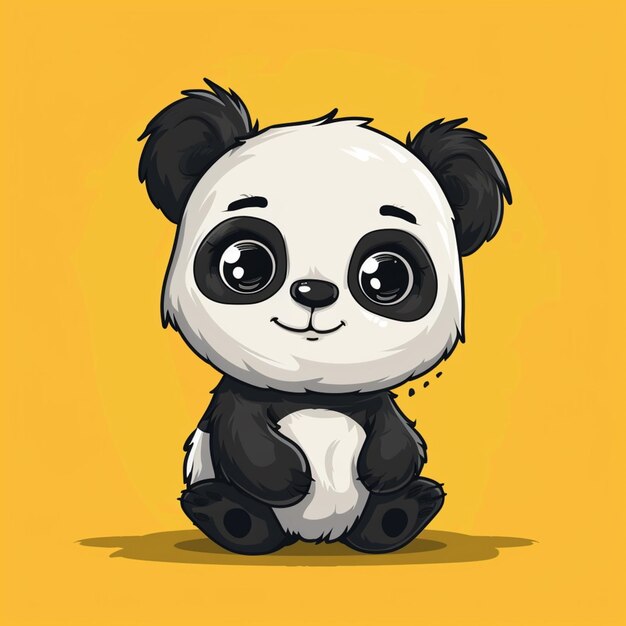 urso panda de desenho animado sentado no chão com as patas cruzadas