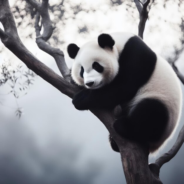 urso panda gigante em uma árvore na floresta
