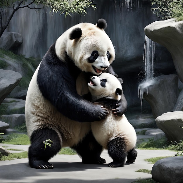 urso panda preto e brancopanda fofa na floresta