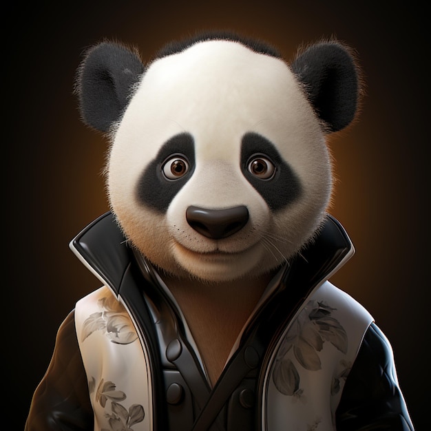 urso panda vestido com uma jaqueta de couro e colete com fundo preto generativo ai