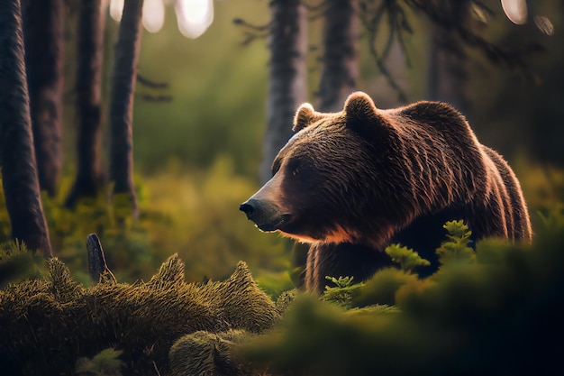 Urso pardo na floresta generativa aixa