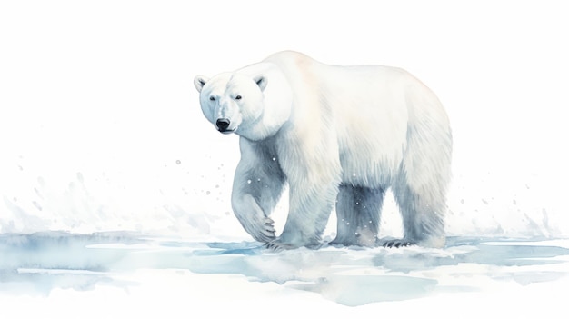 Urso polar aquarela sereno andando no gelo gerado por IA