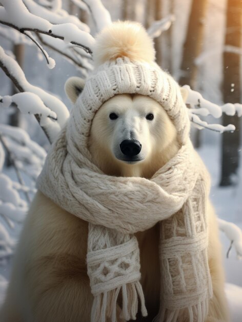 Urso polar branco com chapéu e lenço