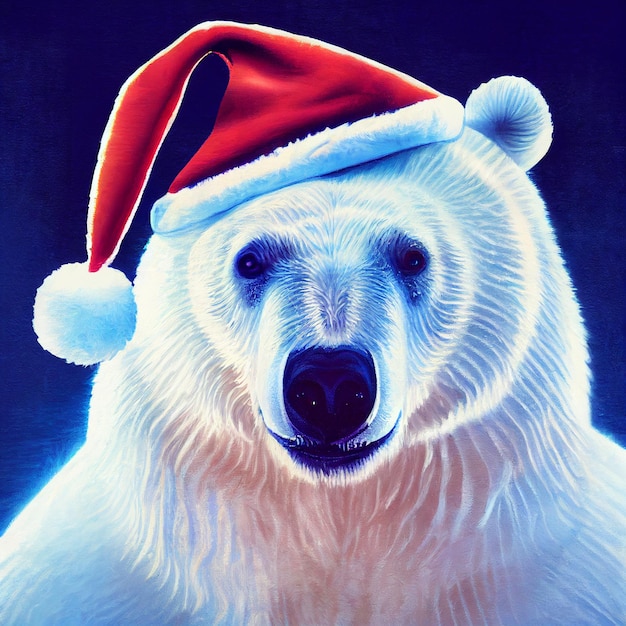 Urso polar com chapéu de Papai Noel Feliz Natal fundo Papai Noel animal