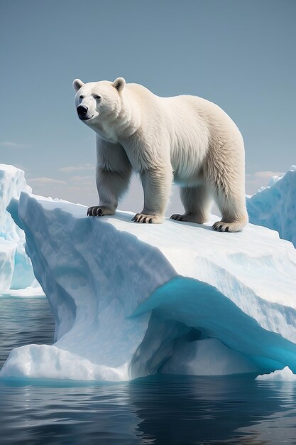 Foto urso polar de pé em um iceberg no mar criado usando tecnologia de ia generativa