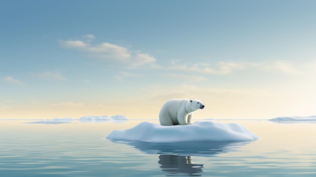 urso polar em bloco de gelo derretendo iceberg e aquecimento global