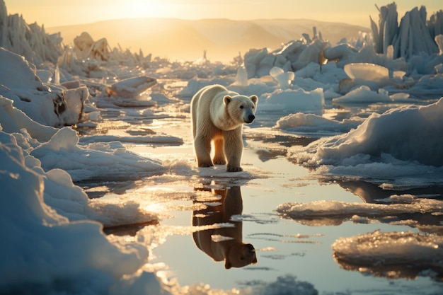 Urso polar em bloco de gelo Derretimento de iceberg e aquecimento global Mudanças climáticas Geração de IA