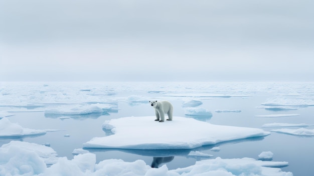 Urso polar em gelo derretido no mar ártico IA geradora