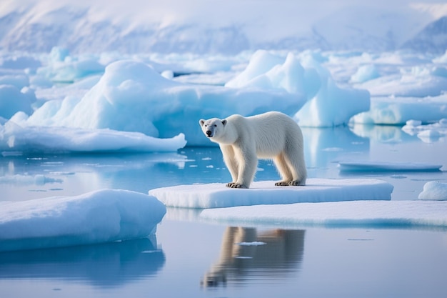 Urso polar em um bloco de gelo no Ártico