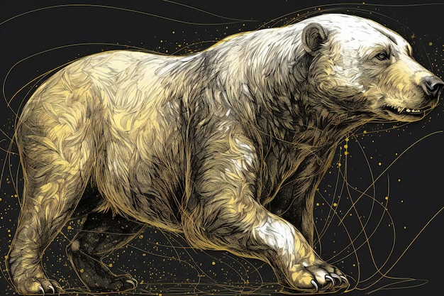 Urso polar Esboço desenhado à mão em fundo preto