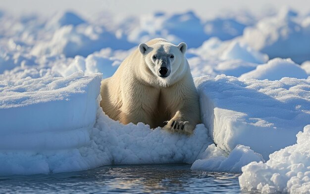 urso polar esperando pacientemente por um buraco de selo no gelo do mar