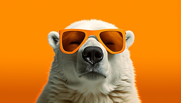 urso polar fresco com óculos de sol contra fundo laranja