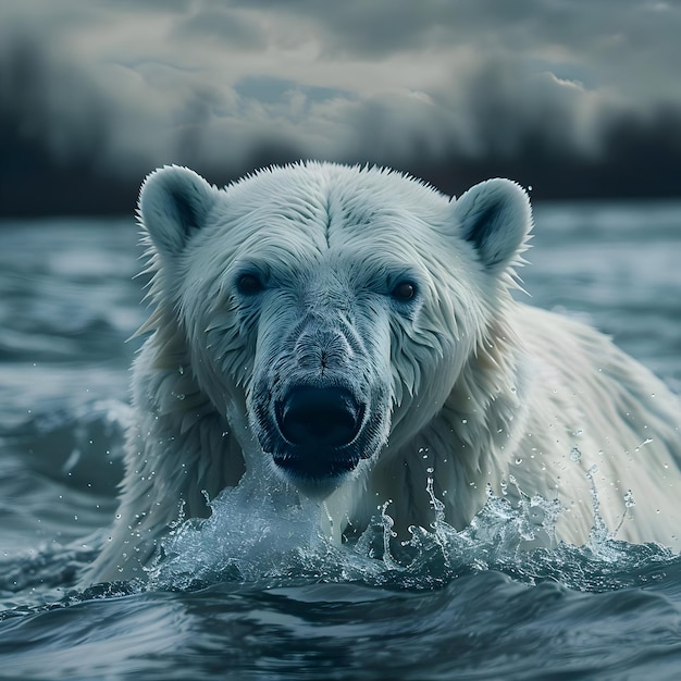 Urso polar na água foto em close em vida selvagem alta resolução