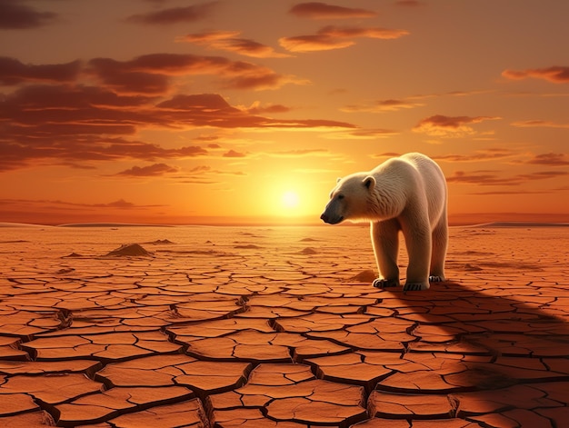 Urso polar na extinção do deserto conceito de mudança climática