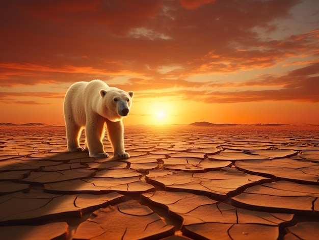 Urso polar na extinção do deserto conceito de mudança climática