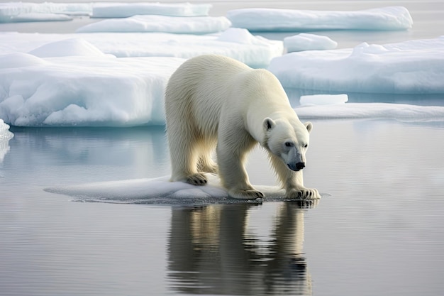 Urso polar no conceito de aquecimento global de gelo