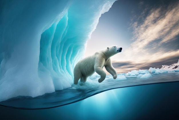 Urso polar no derretimento do iceberg aquecimento global Generative AI