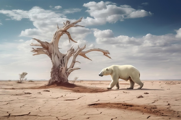 Foto urso polar procurando água no deserto