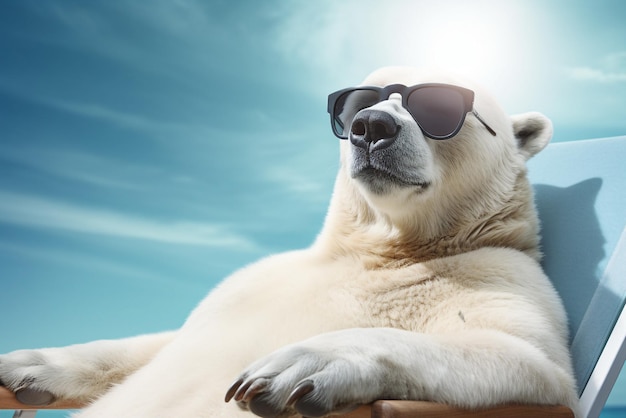 urso polar sentado em uma cama de sol