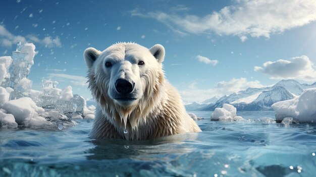 Urso polar sentado em uma montanha de gelo