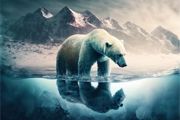 Foto urso polar sofre com mudanças climáticas em dupla exposição