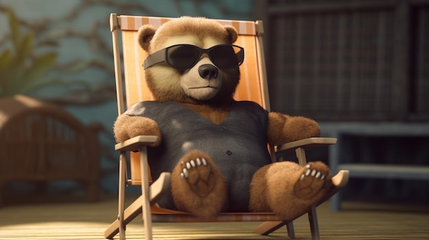 Urso relaxando na cadeira ilustração de arte digital Generative AI