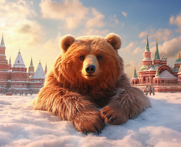 Urso russo no contexto do Kremlin em Moscou
