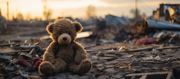 urso sentado em ruínas